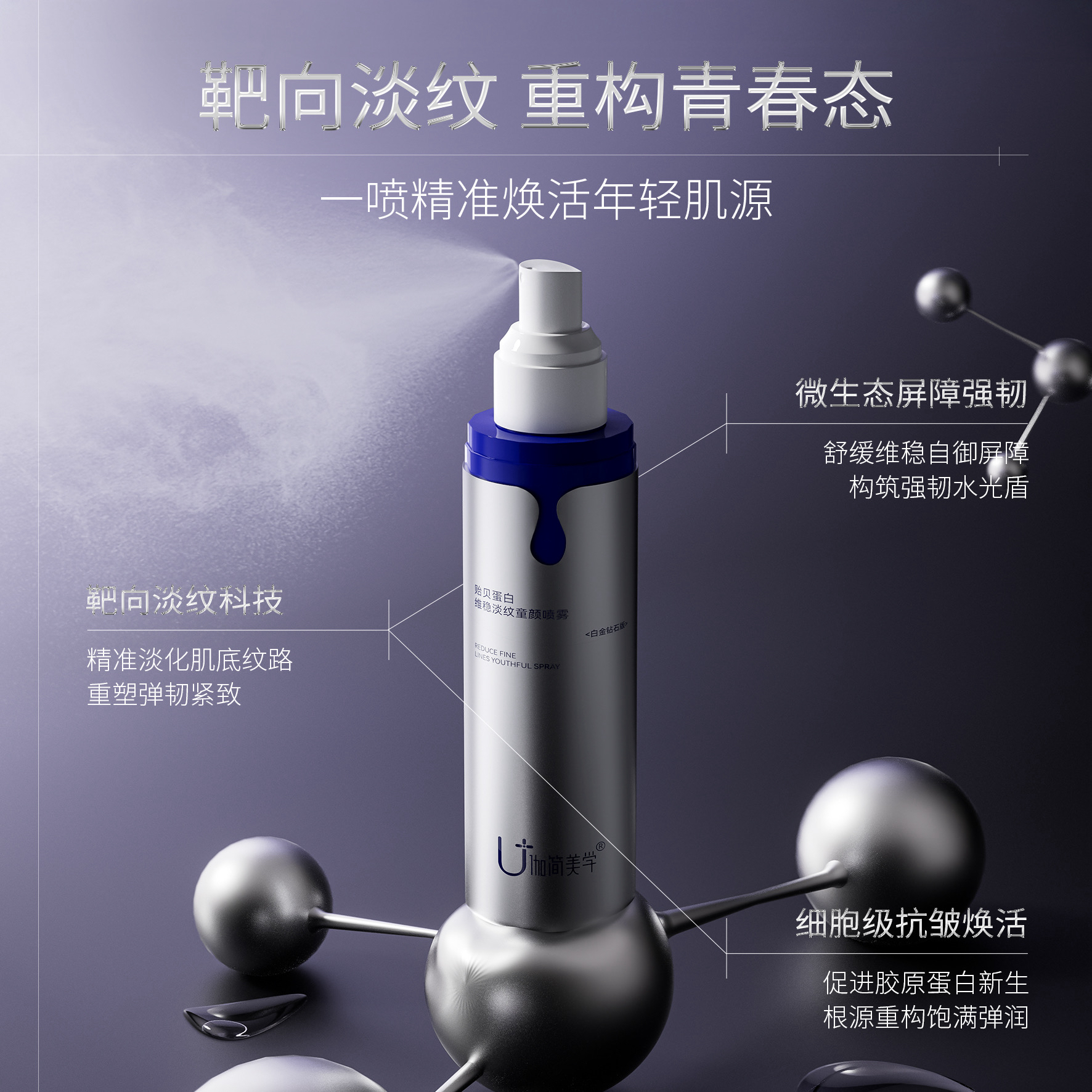 ：伽简美学“贻贝蛋白维稳淡纹童颜喷雾”
