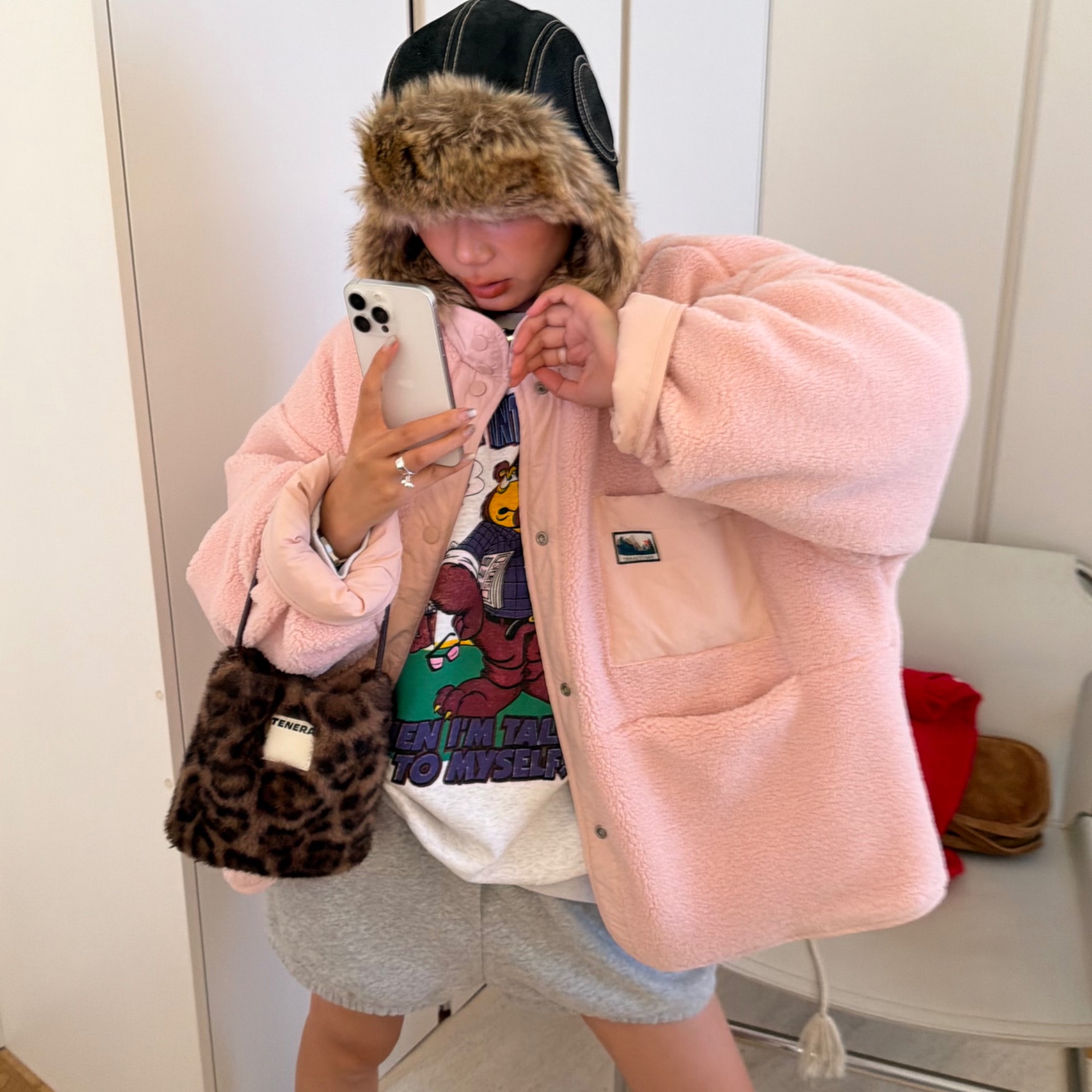 韩系新款毛毛两面穿时尚棉服外套21551