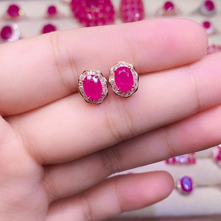 耳饰红宝石银S925镶嵌