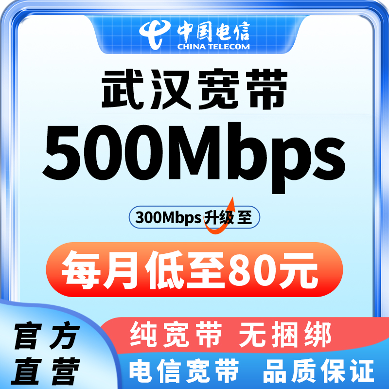 武汉电信500M单宽带套餐包年办理同城优才计划光宽带安装升级