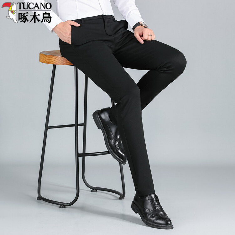 啄木鸟商务休闲裤男士西装裤男裤春秋冬厚款弹力裤子中年宽松直筒