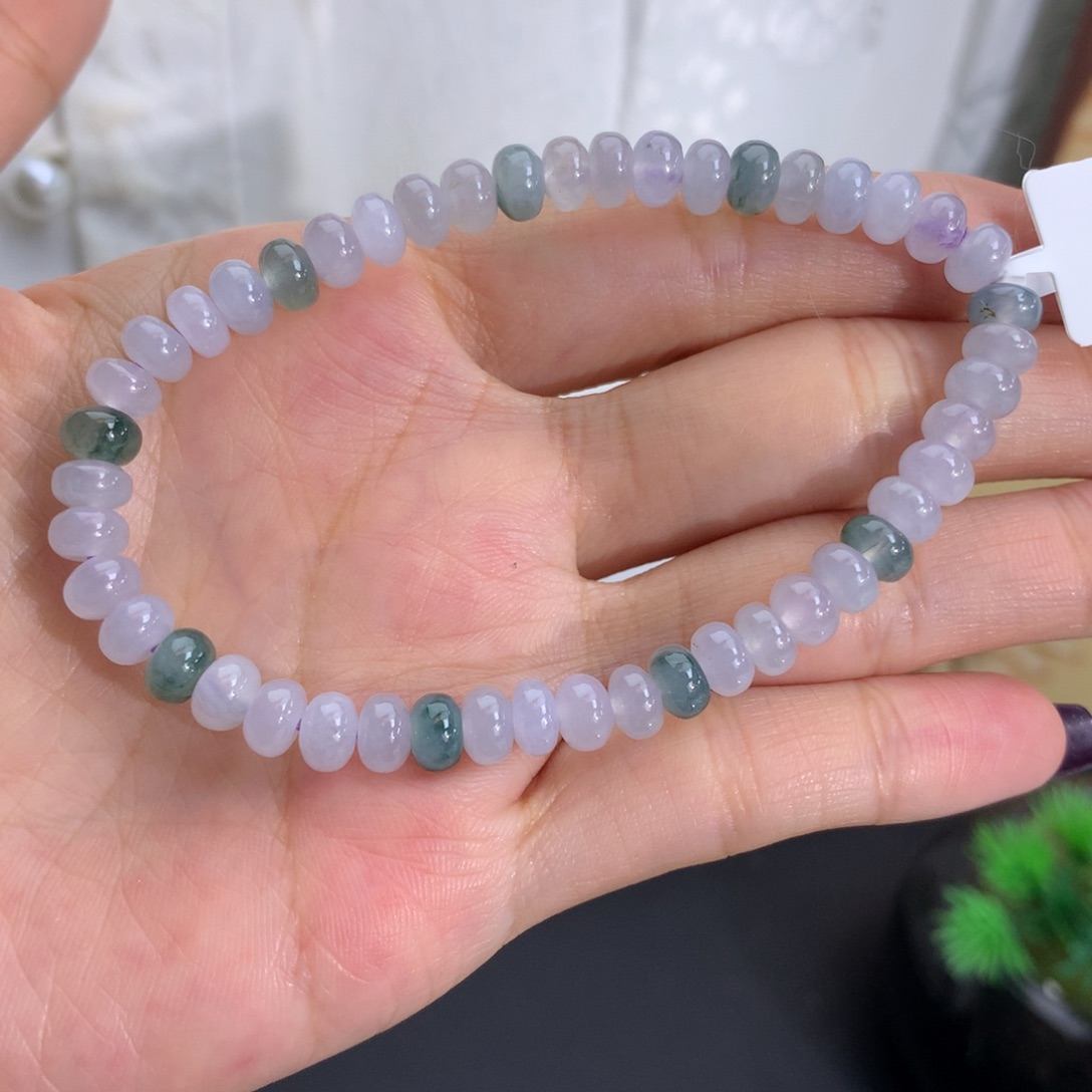 翡翠未镶嵌手串卡5.9胶润淡紫算盘手串