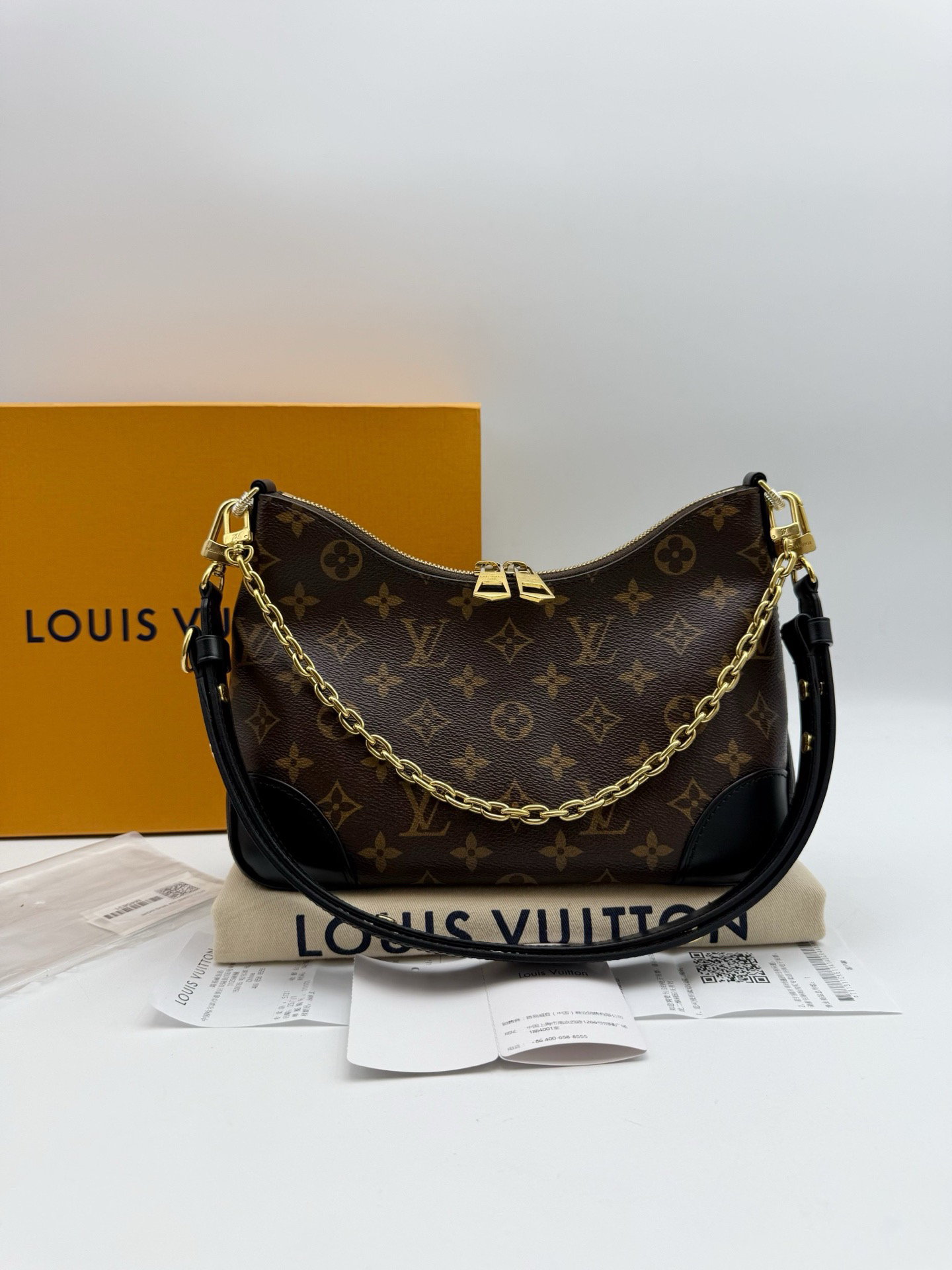 95新 LouisVuitton/路易威登 芯片款带票 新款牛角包 黑色老花
