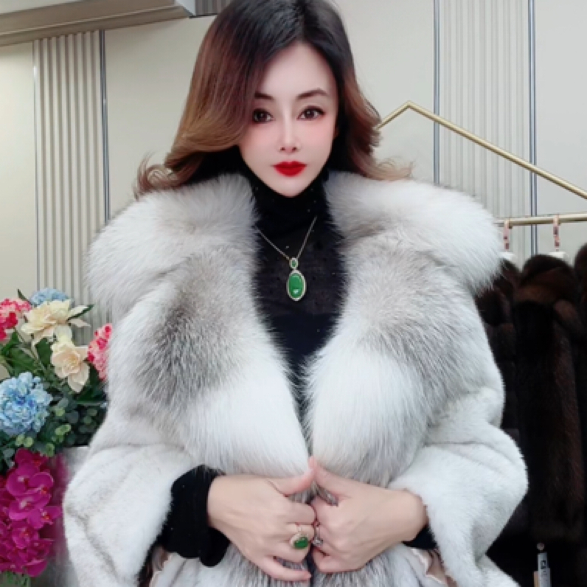 2020皇家贵夫人貂皮+狐狸冬季女士大衣外套D-衣长110cm拒签也要承