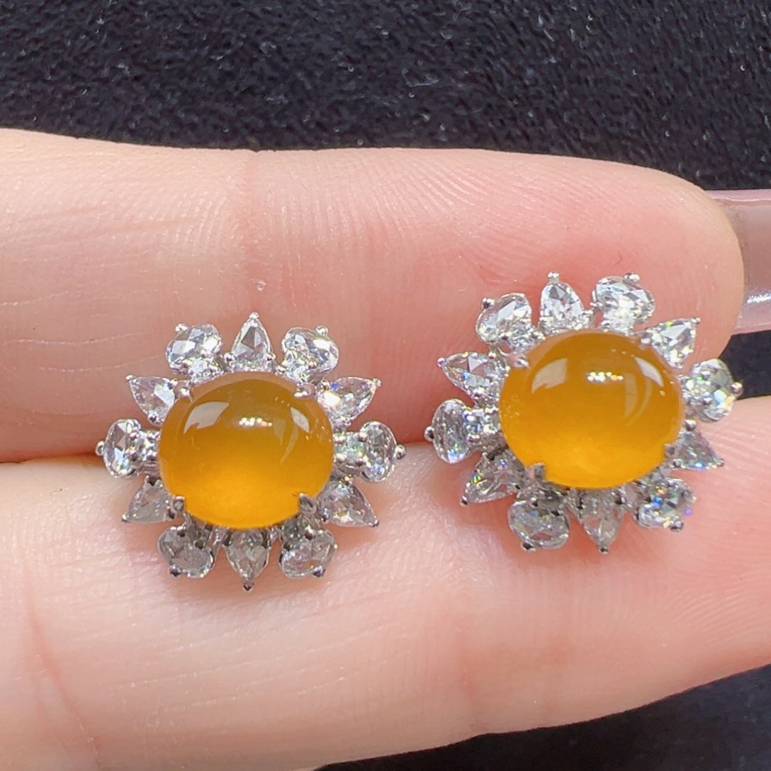 翡翠耳饰18K金镶嵌耳包