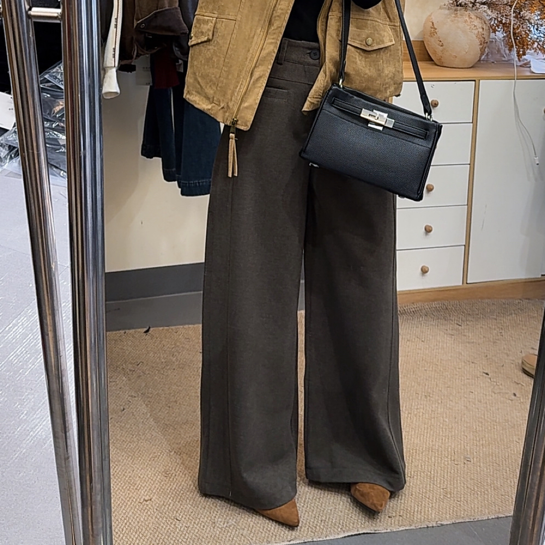 尼子裤显瘦简约日常百搭通勤磨毛女士流行冬季高腰百搭显瘦裤子