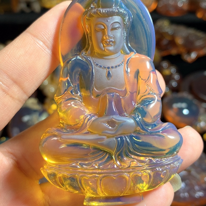 琥珀颈饰未镶嵌蓝珀观音吴柏松大师亲工