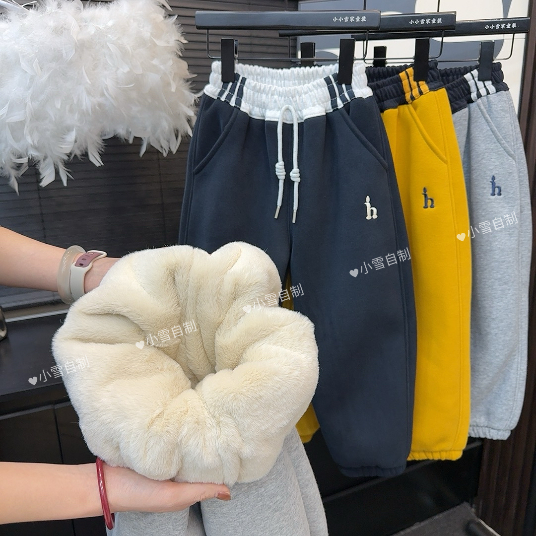 【一条过冬加厚仿兔毛绒粗针棉卫裤】儿童爆款一条过冬超暖和卫裤  