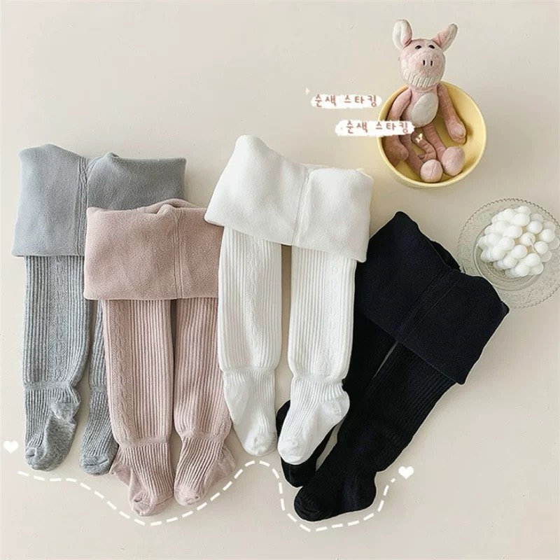 【甜品起司】女童加绒加厚0度可穿双层双针坑条冬季打底连裤长袜
