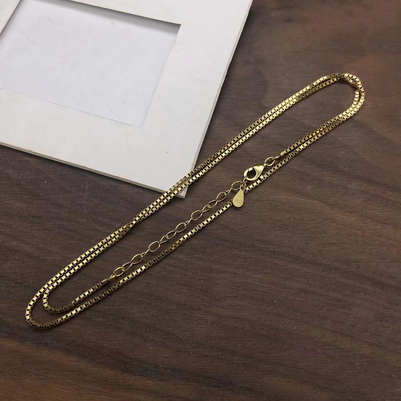 鸿聚隆 链子925银 A201古金色盒仔项链时尚百搭