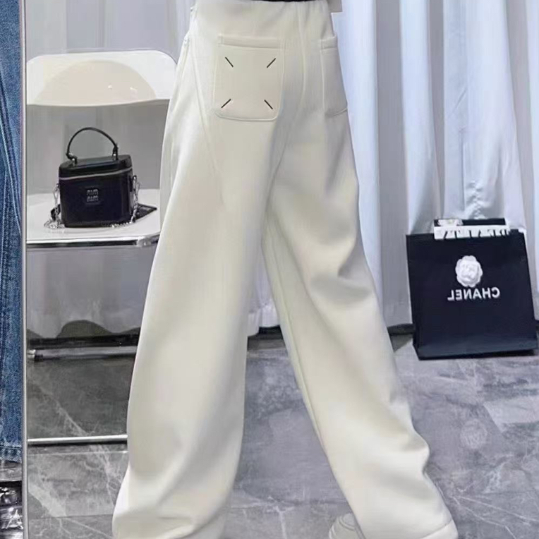 春秋高腰弯刀阔腿裤女宽松垂感休闲香蕉卫裤白色直筒裤