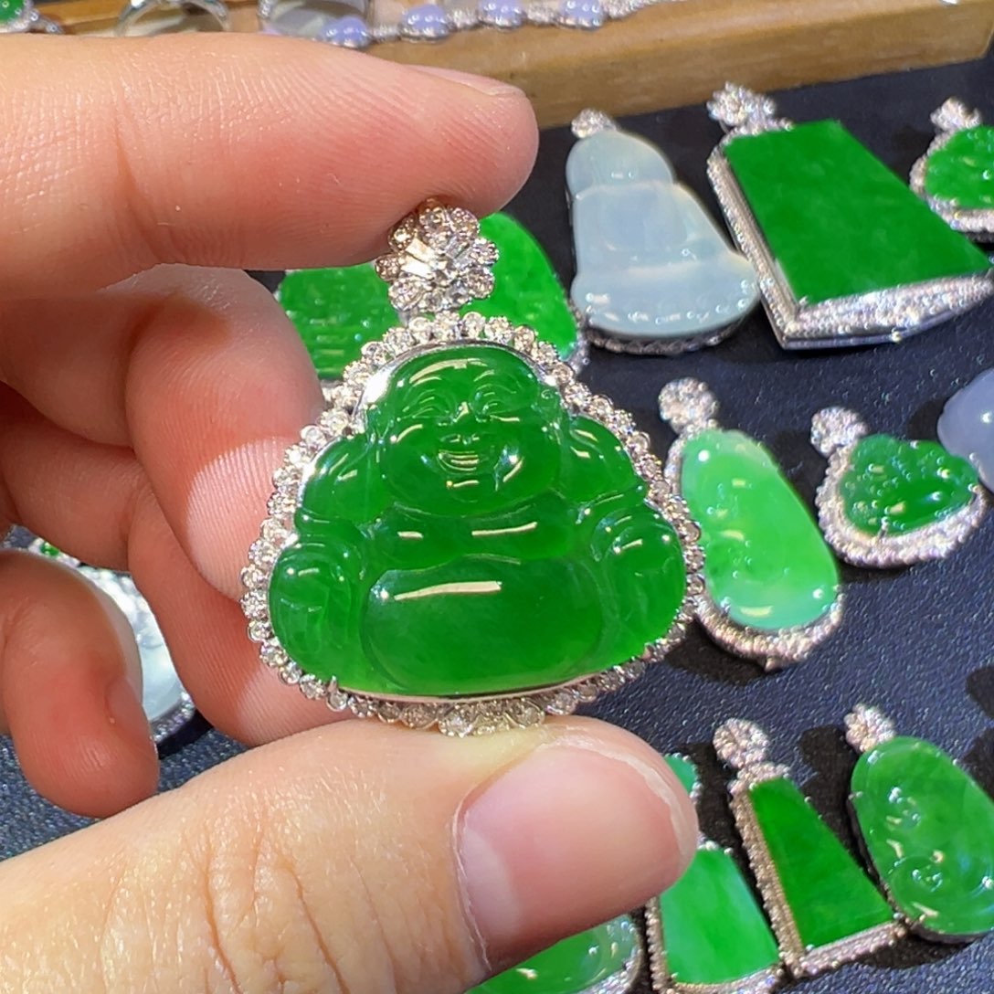 翡翠18K金镶嵌吊坠(不含链)