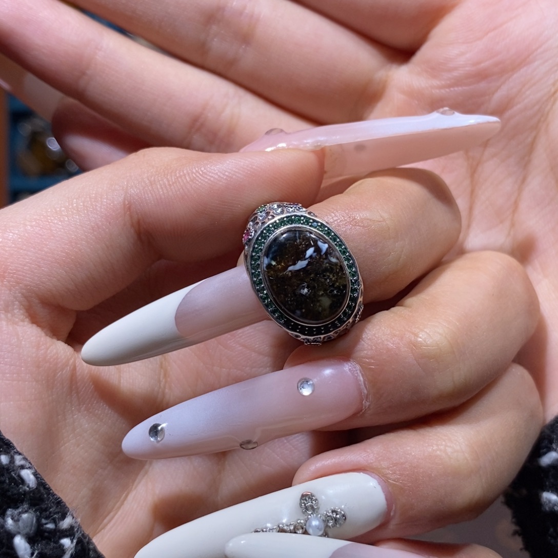 琥珀银S925镶嵌戒指