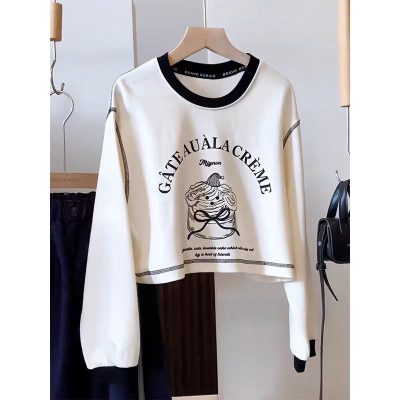  2025春秋儿童字母蝴蝶结印花长袖T恤短款女童洋气上衣