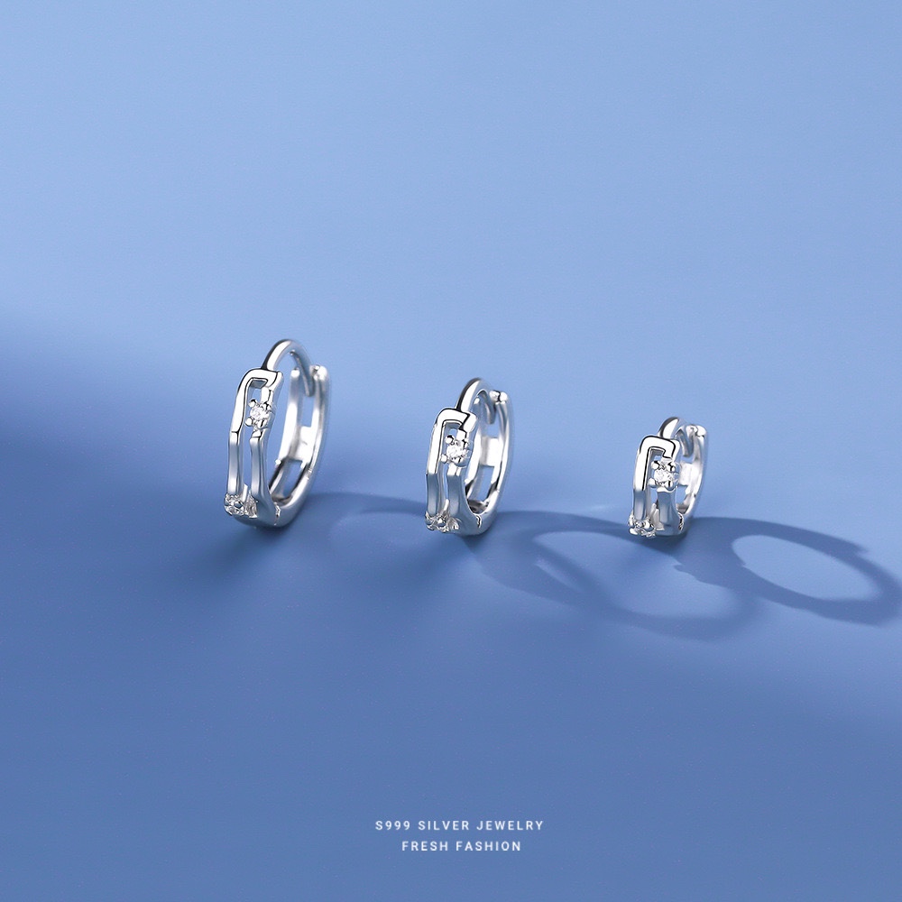 足银耳饰 999足银竹节耳圈耳扣女小众高级感耳环纯银养耳洞耳骨钉