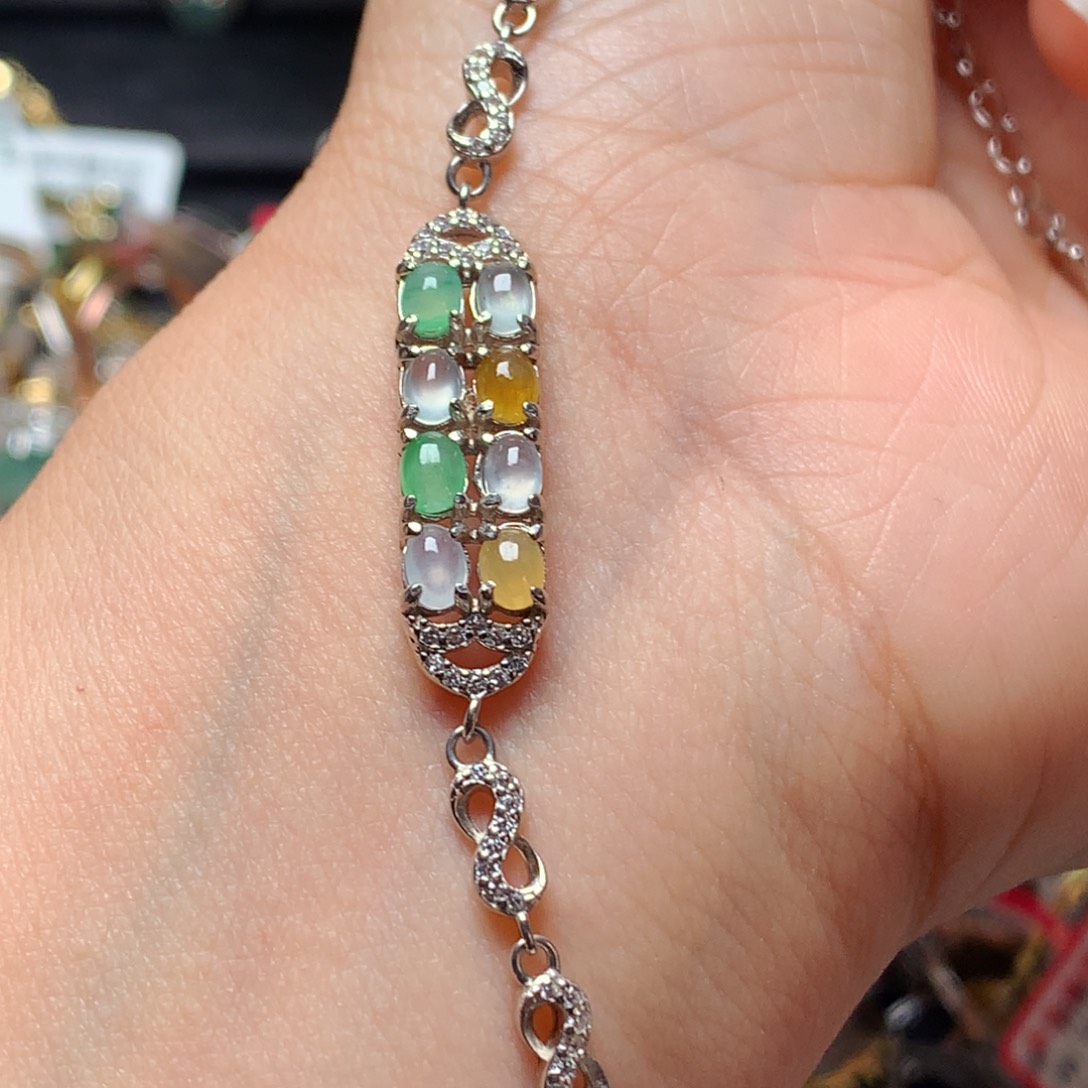 翡翠戒指银S925镶嵌天然翡翠手链