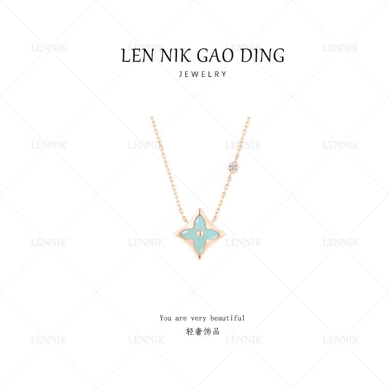 合金项链  lennik/lennik-经典轻奢夏日镶嵌蓝色天河色老花项链