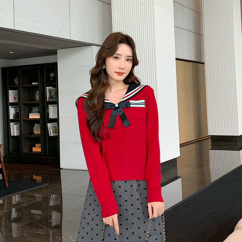 奢姿2025秋季新款大码女装拼色小香风上衣胖妹妹减龄海军领针织衫