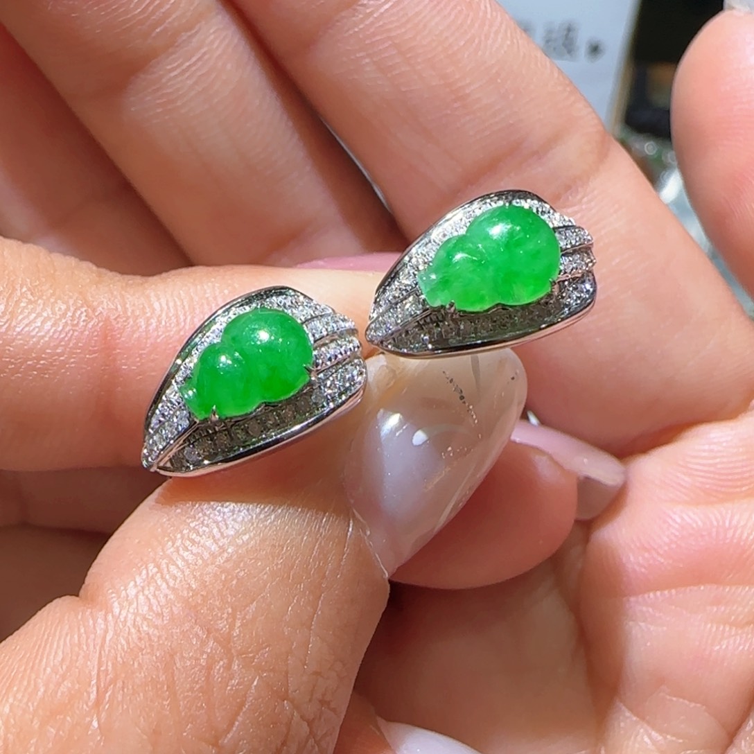 【闪购商品】翡翠耳饰18K金镶嵌缅甸