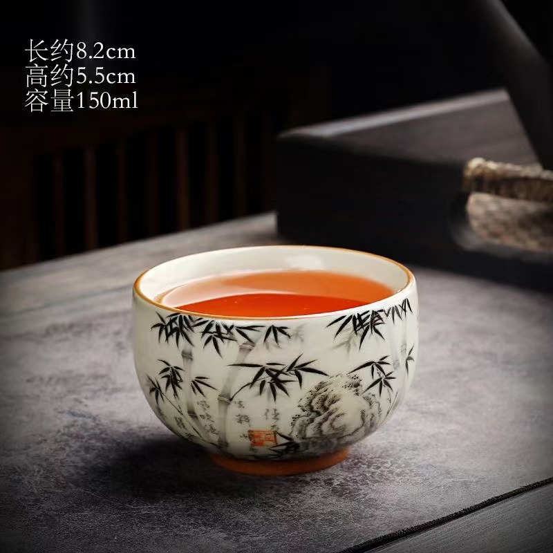黄汝【水墨竹】铜钱杯-4467
