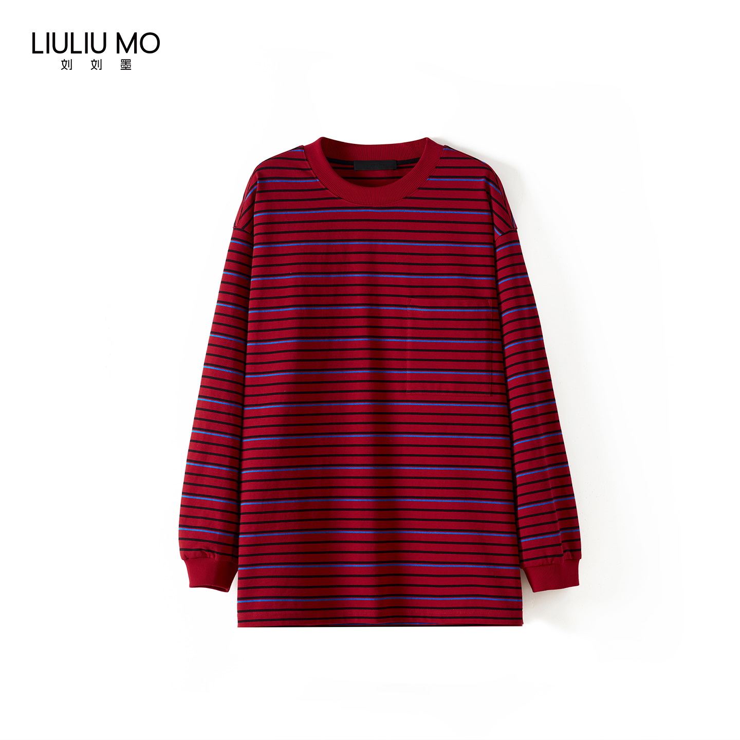 刘刘墨小众设计新款时尚红色撞色条纹宽松休闲Oversize百搭T恤