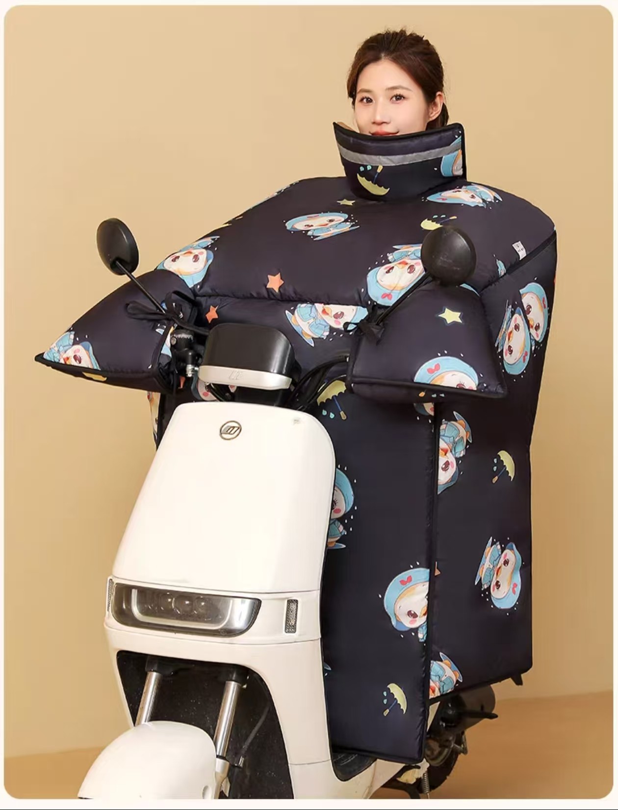 电动车挡风被冬季加绒加厚冬款加大挡风罩摩托车防水防寒罩黑色