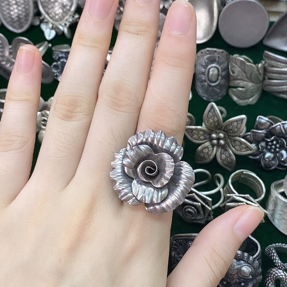 无合金925纯银泰国清迈纯手工可调节花朵戒指