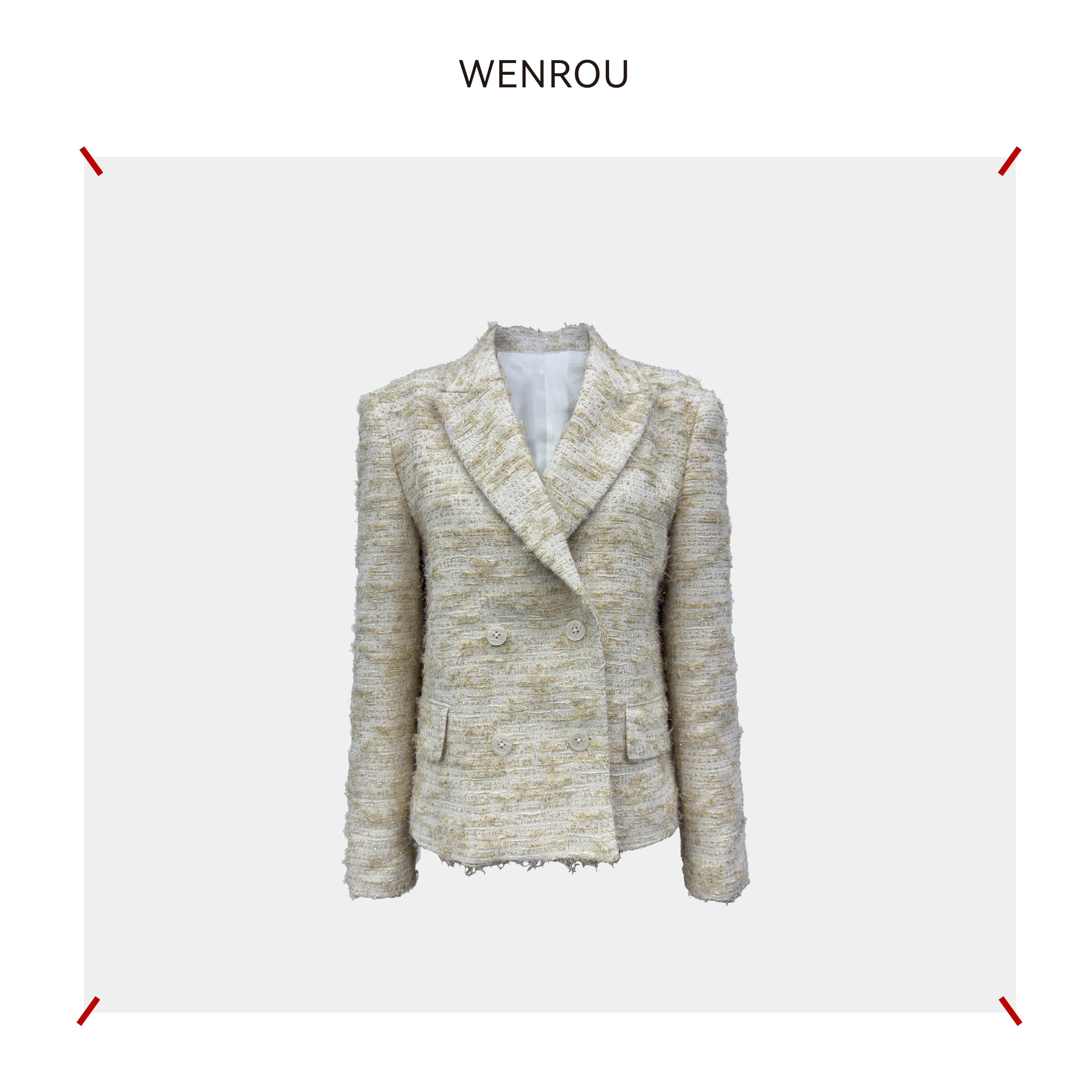 温柔自知 米白 金色 小香风 西装外套 Y05184