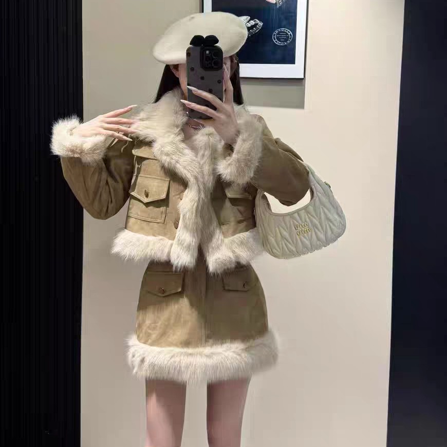 琥珀流光富家千金miu系穿搭时髦小姨风外套套装女装