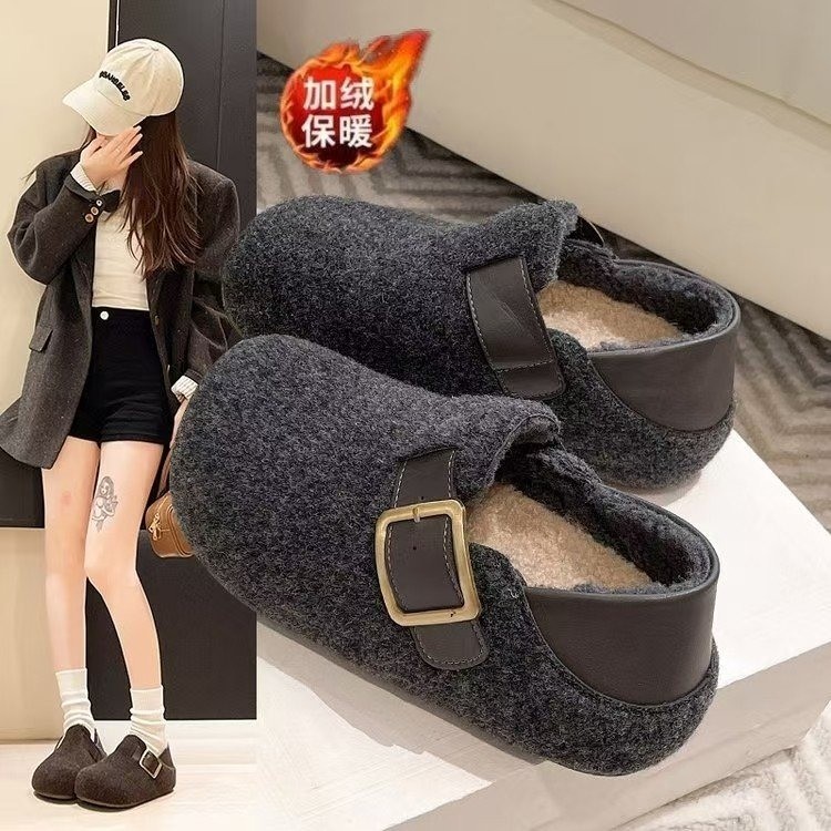 内增高5cm勃肯鞋棉鞋女冬季外穿一脚蹬2025新款加绒棉鞋