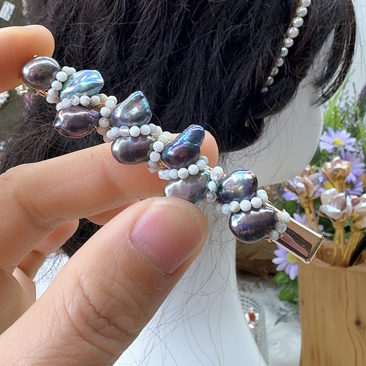 银S925镶嵌淡水珍珠发饰