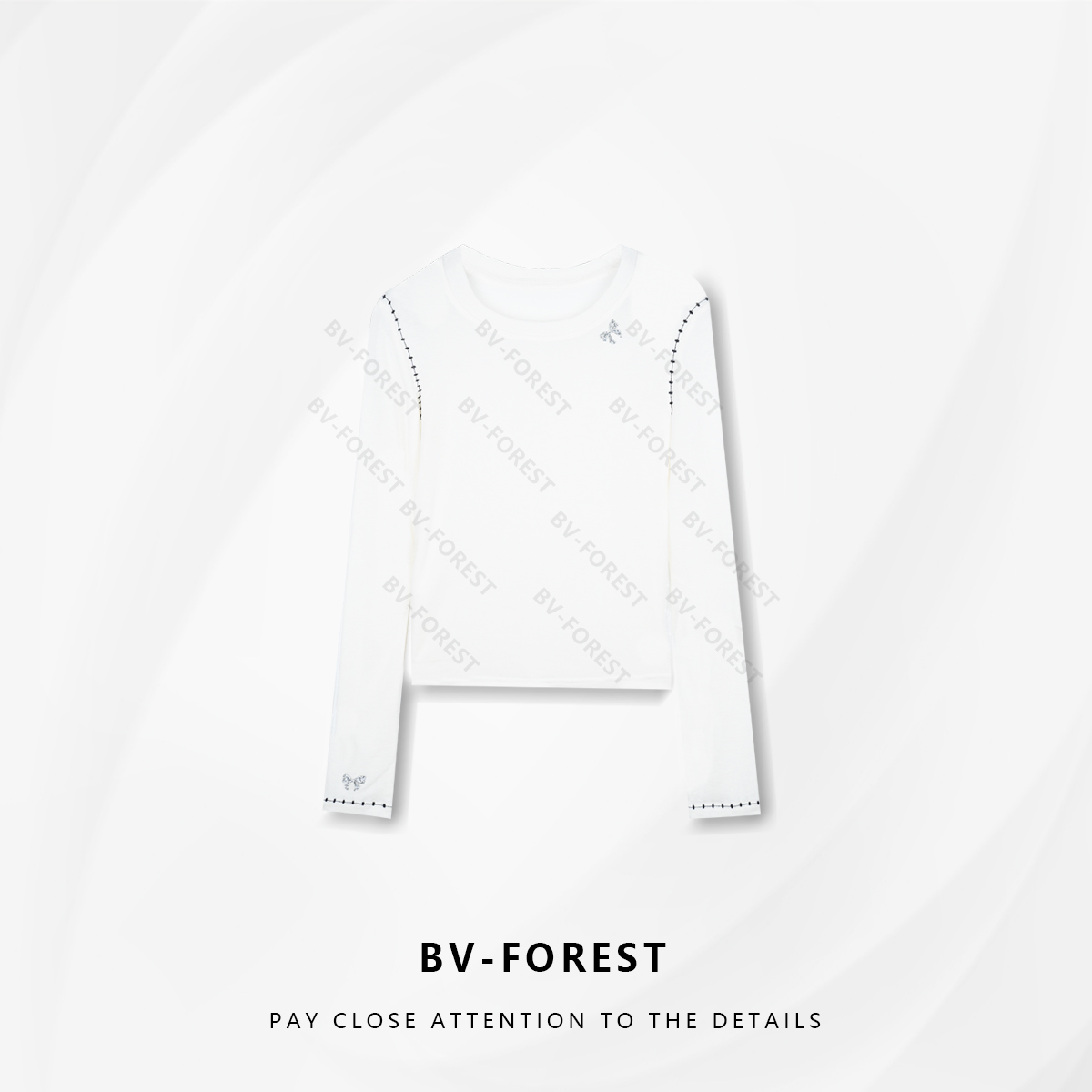 BV-FOREST“蝴蝶结”秋季流光风羊毛流行印花T恤正肩BV-T0633