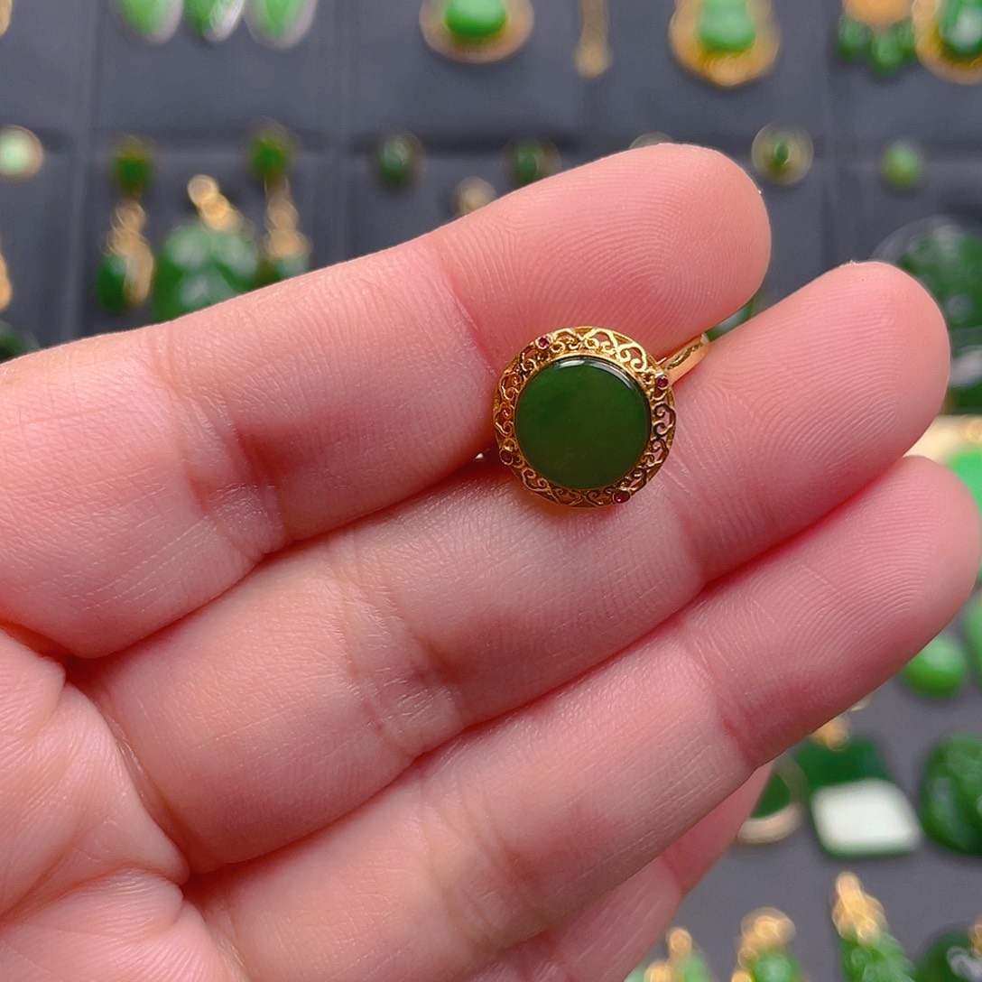 和田玉（碧玉）戒指18K金镶嵌1580