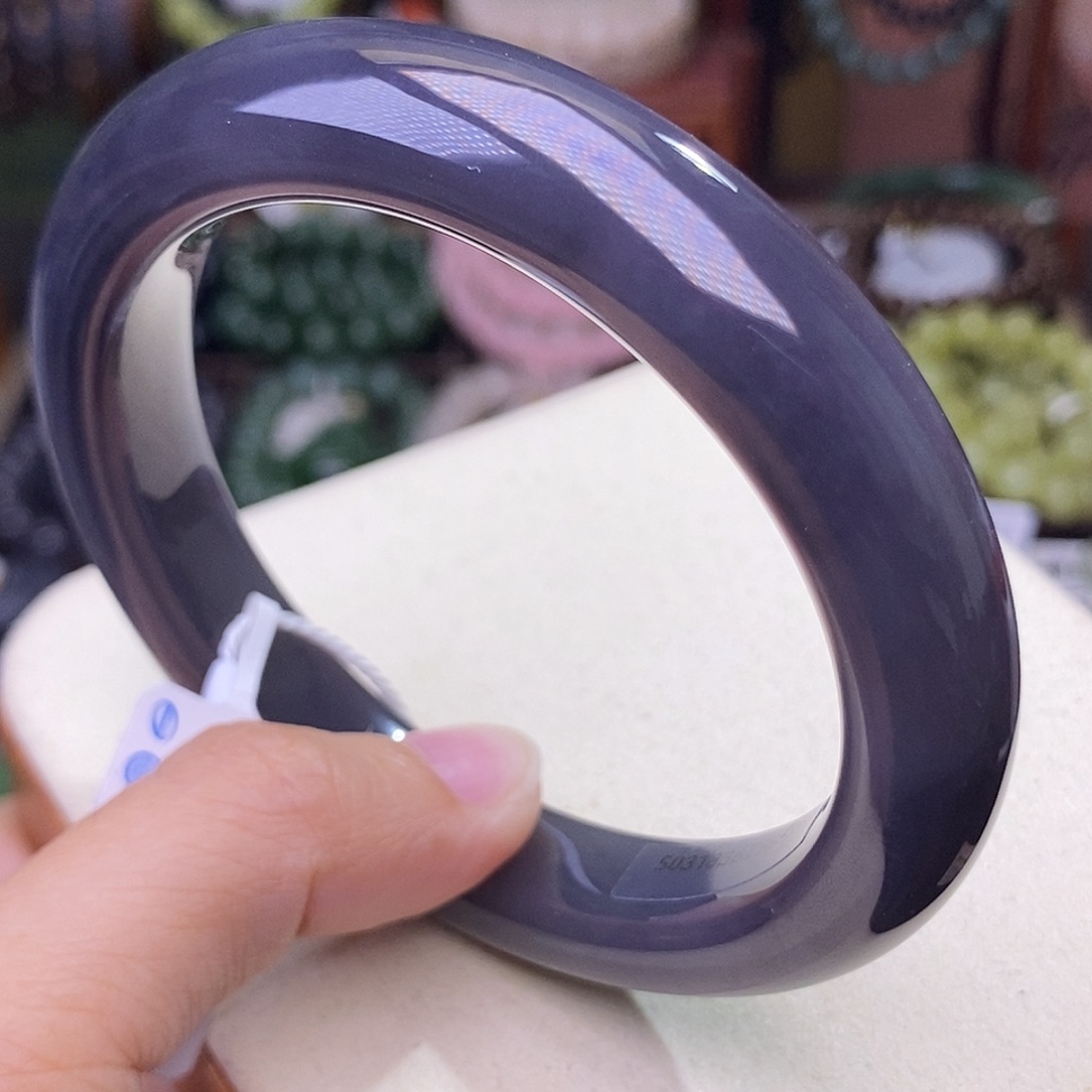 和田玉手镯未镶嵌59 脂膏级浓色烟紫老矿料手镯收藏