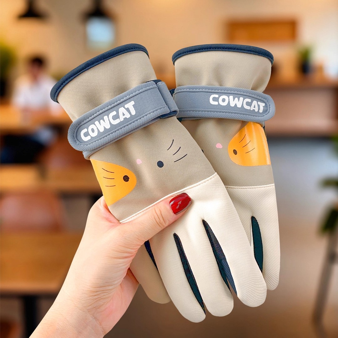 可爱加绒加厚学生户外跑步手套冬季骑车防风手套防滑手套女冬季