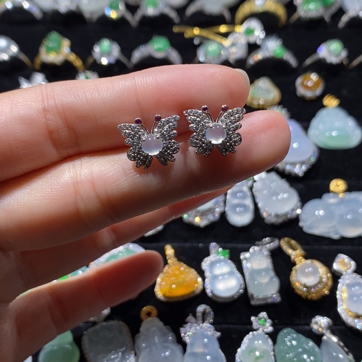 翡翠未镶嵌戒指耳钉