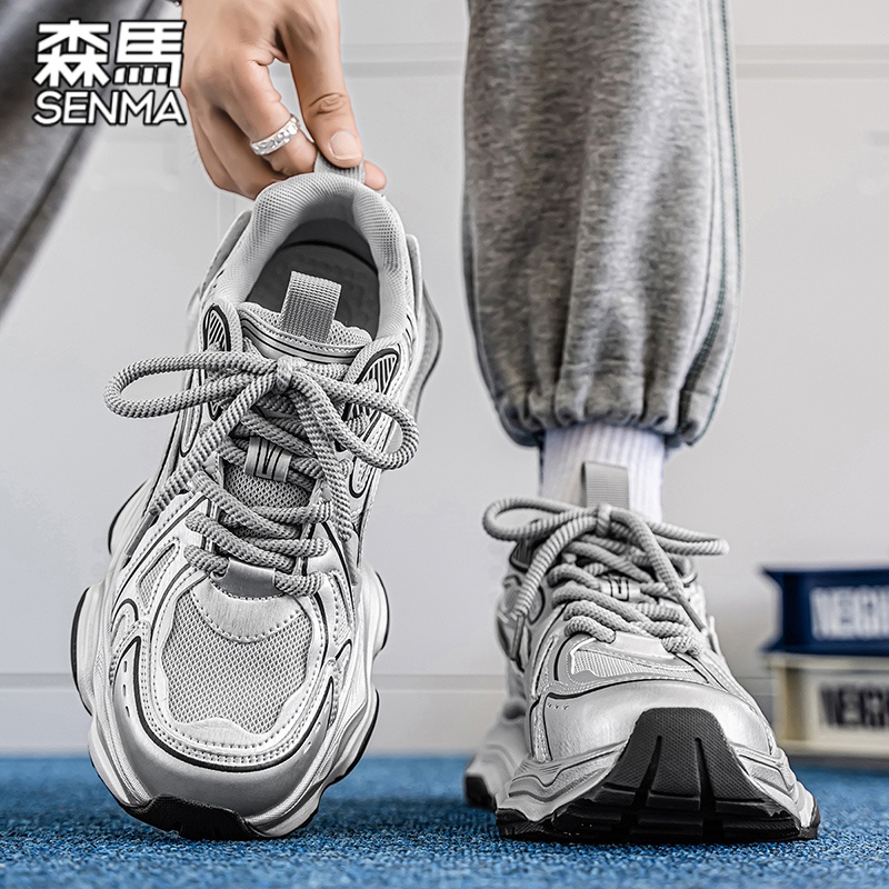 SENMA/森马男鞋2025新款秋季爆款网面休闲运动增高跑步厚底老爹鞋