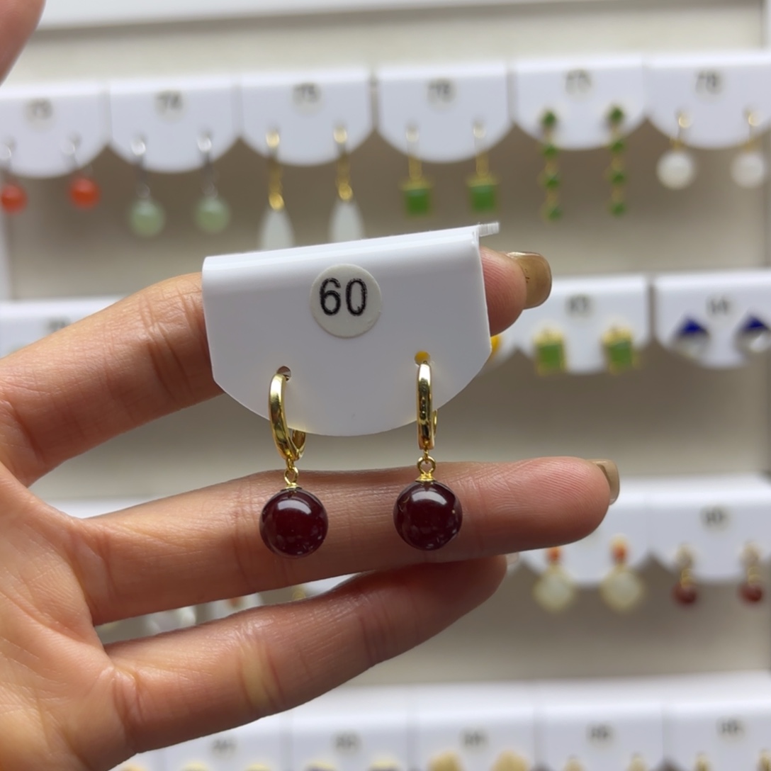 血珀银S925镶嵌耳饰