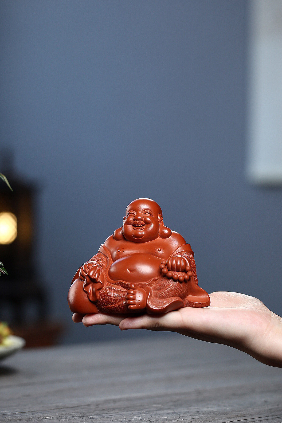 宜兴紫砂茶宠摆件《精品弥勒坐佛》朱泥 尺寸：12.5 10 10