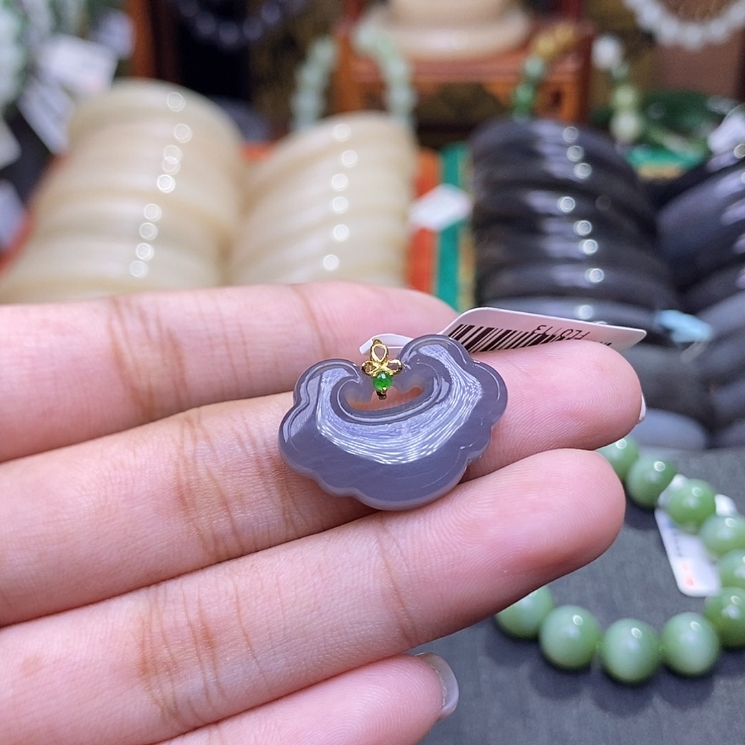 手链未镶嵌和田玉冰烟紫金镶锁包