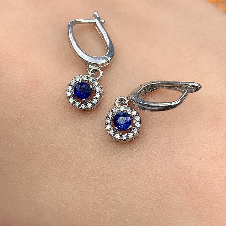 蓝宝石银S925镶嵌耳饰