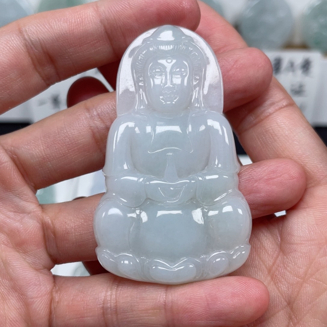 翡翠颈饰未镶嵌天然翡翠A货观音90号