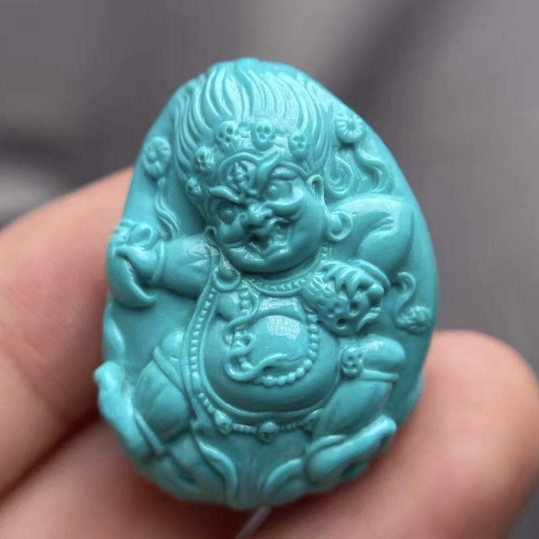 原矿绿松石大黑天吊坠