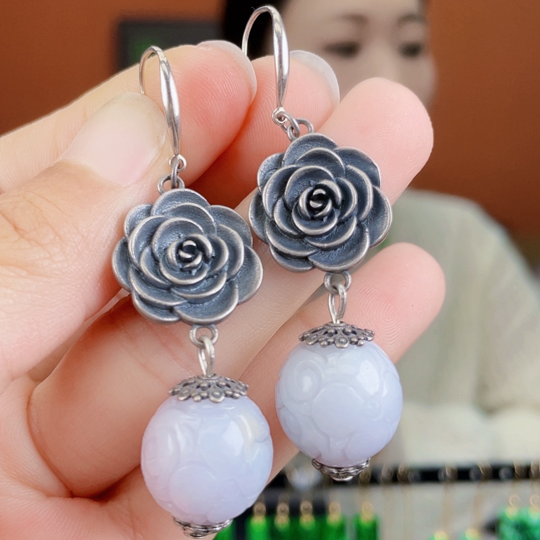 翡翠银S925镶嵌耳饰