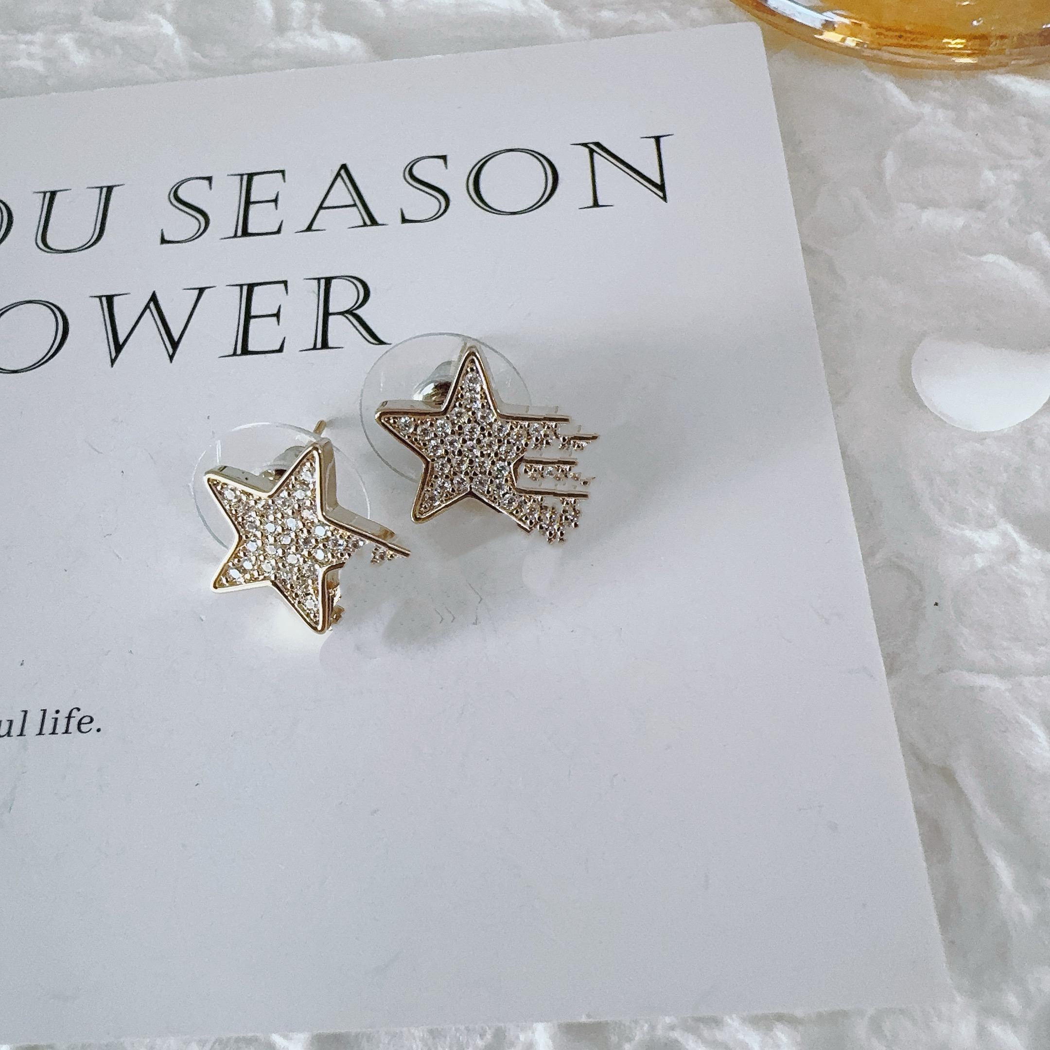 铜合金合成锆石耳饰 4136 满钻微镶小星星耳钉weijia