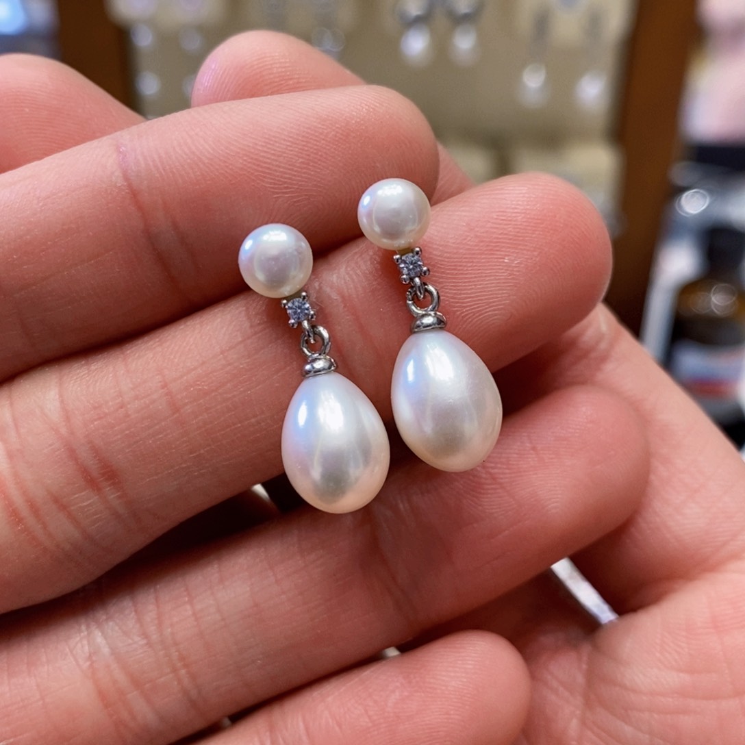 淡水珍珠耳饰银S925镶嵌