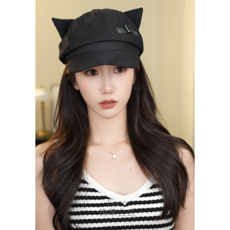 猫耳朵八角帽新款女士可爱贝雷帽显脸小画家报童帽