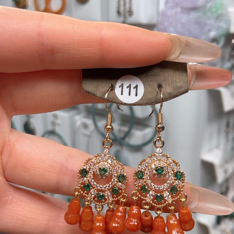 【闪购商品】翡翠耳饰银S925镀金镶嵌优化耳饰