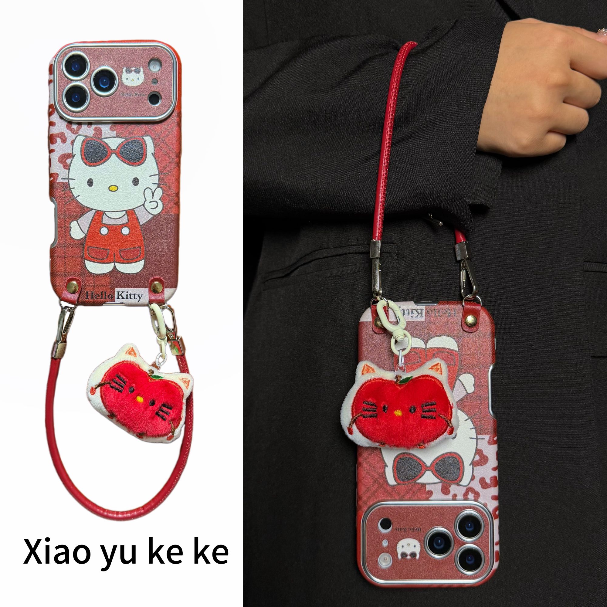 可爱红豹纹格纹拼接kt猫适用iPhone17pro手机壳苹果16promax新15
