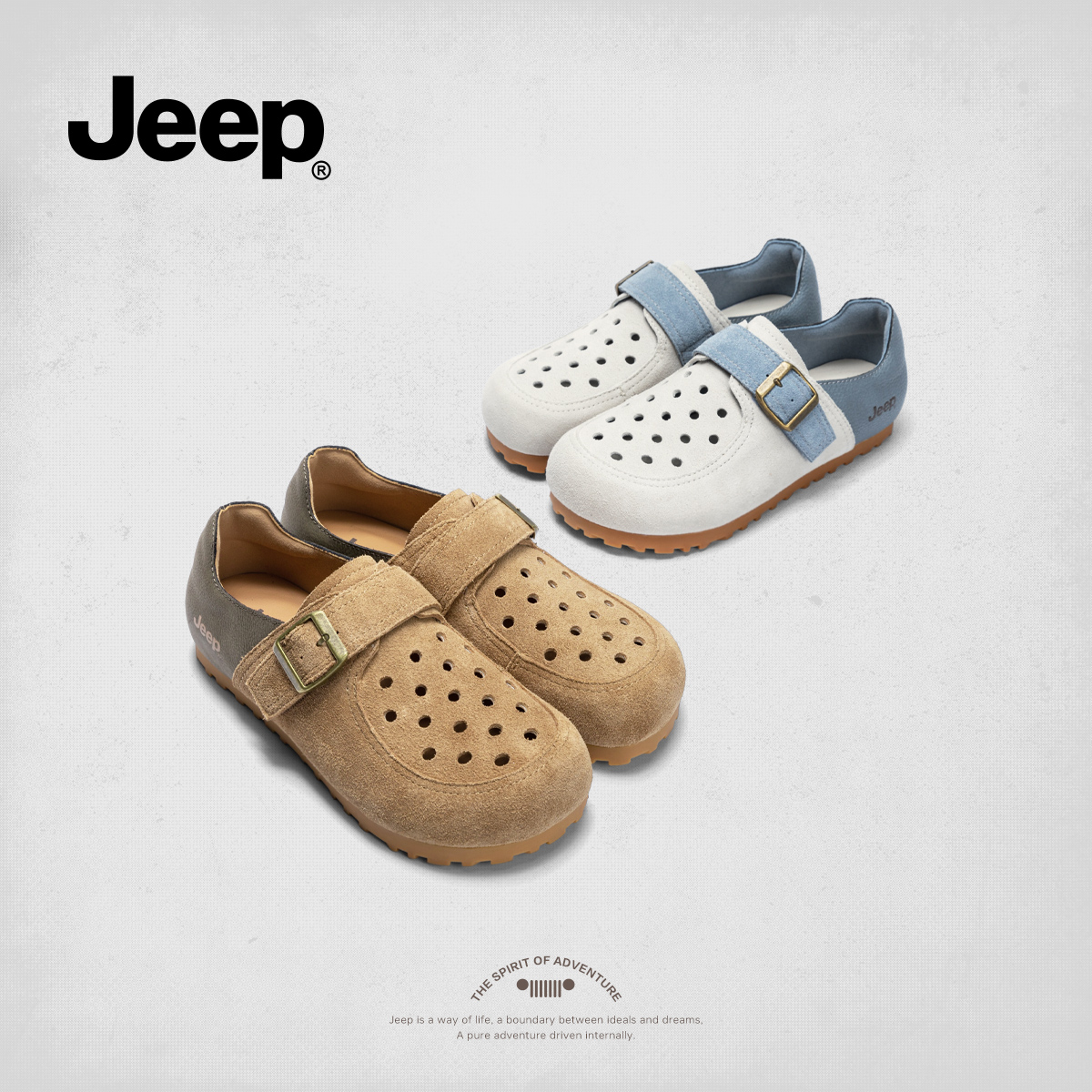 jeep厚底勃肯鞋女款春季2025新款透气全包软底复古百搭休闲乐福鞋